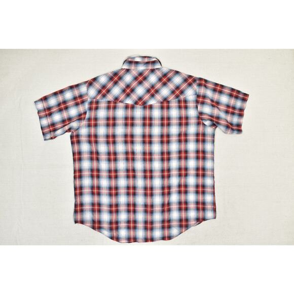 Plains Western Wear Size XL Short Sleeve Plaid Pearl Snap Button Shirt - Picture 4 of 8
